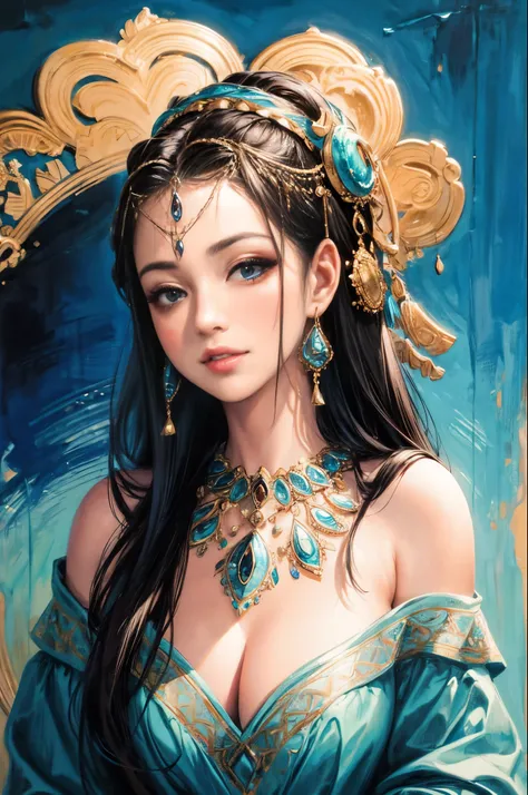 (best quality,4k,8k,highres,masterpiece:1.2), ultra-detailed, realistic:1.37, portraits, vivid colors, studio lighting, sharp focus, physically-based rendering, beautiful detailed eyes, beautiful detailed lips, Persian princess, smiling, royal blue attire,...