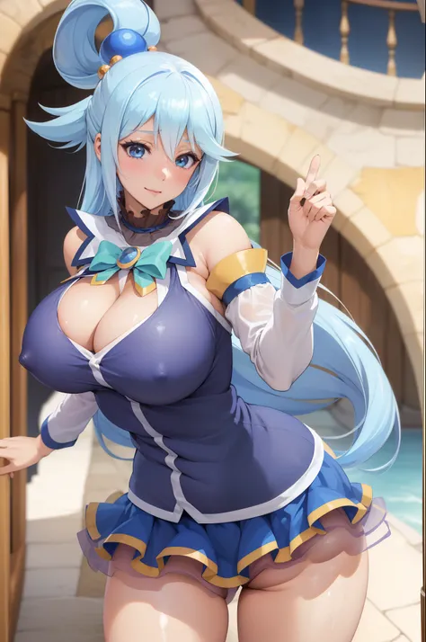 ((La mejor calidad)), ((Obra maestra)), (muy Detallado), alta resolucion, Cara perfecta, sexy, atractiva, ((8k)), tetas grandes, Aqua Konosuba