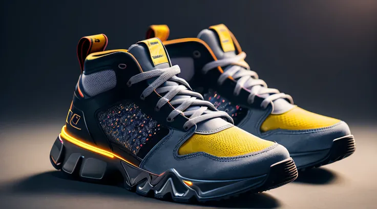 product photography of a cybepunk sneakers, epic render, octane, atmosphere, particles, soft volumetric lightacklit:1.3), (cinematic:1.3), intricate details, (ArtStation:1.3)