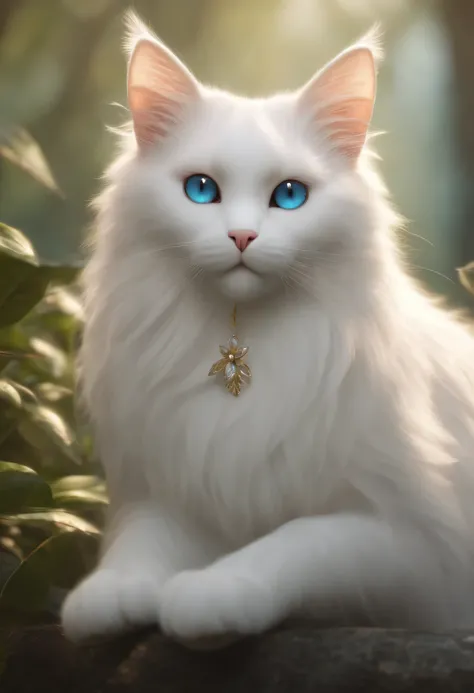 white fairy cat with cute flirting expressions, fantasy, realistic, octane render