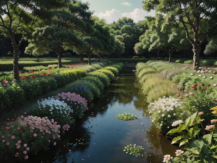 oil painting of a japanese flower plantation