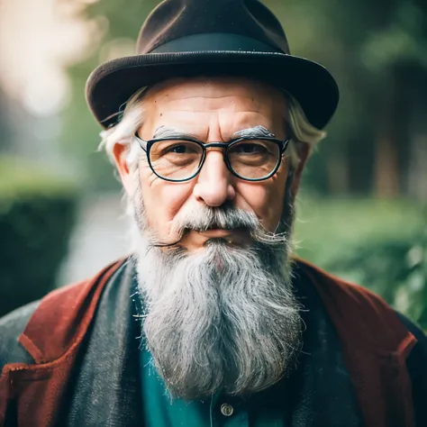 grandfather　round glasses　gray hair　beard　Gentle atmosphere