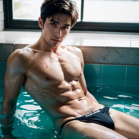 Handsome young man, naked, professional model, 18+, sexy, white skin, Korean face, watery.
