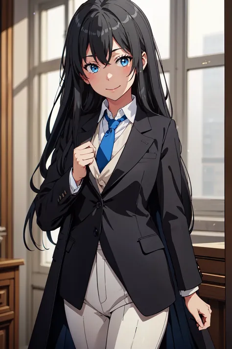 ((best quality)), ((masterpiece)), (detailed) 1girl 1girl, ;), blurry, blurry_background, breasts, , hair_long , looking_at_viewer, ok_sign, one_eye_closed, open_hand, Yukinoshita Yukino ,Woman wearing formal clothes, An attractive coat stands in a large g...
