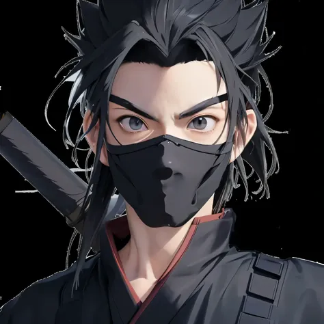 japanese anime，ninja，3d，front，facing the front，carrying a katana，身上穿着ninja服饰，pose forward，face mask，complete head