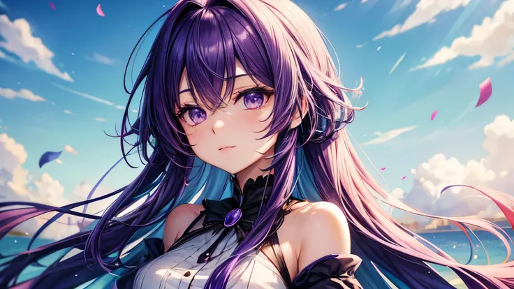 Beautiful anime girl with violet hair