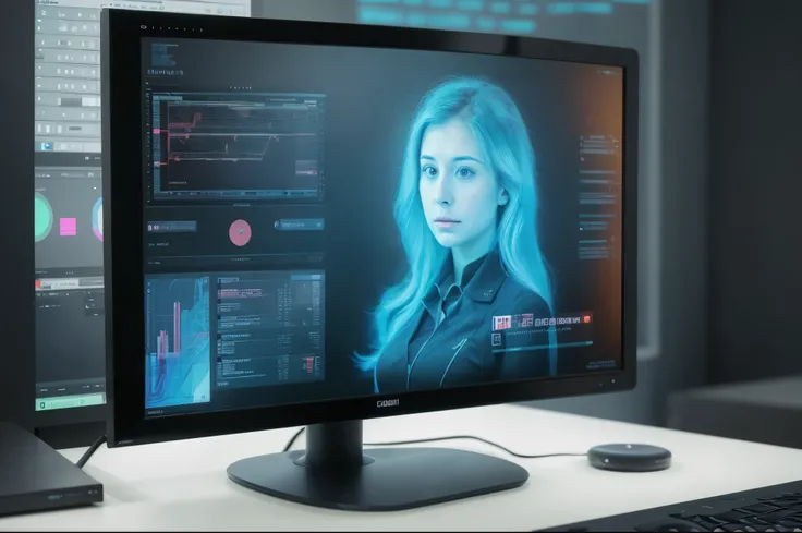 woman on monitor screen