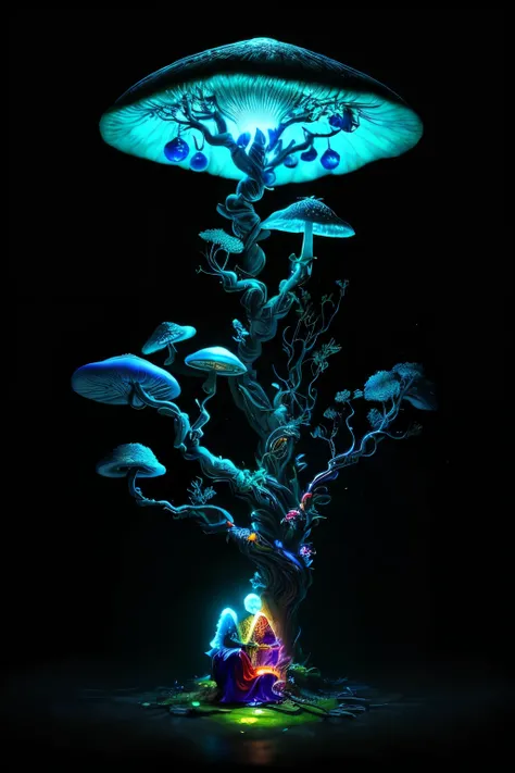 Theres only so much magic mushrooms can teach you in the realm of 3D illustration, design, and concept art. A surrealistic depiction of this idea might feature a thoughtful and introspective mushroom shaman, dressed in vibrant, otherworldly robes, resting ...