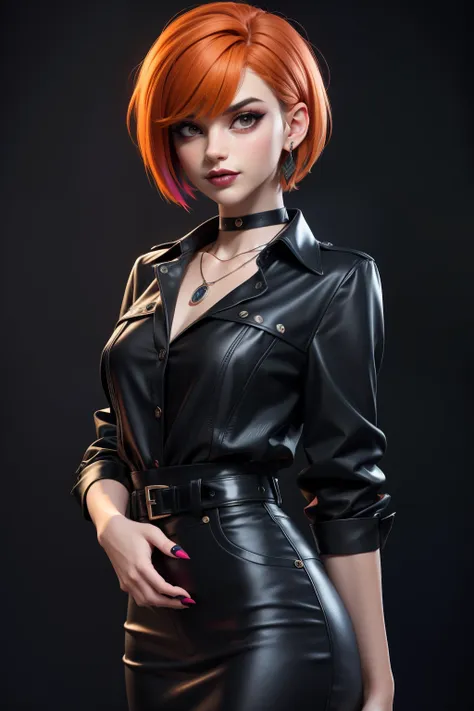 masterpiece, best quality,3d rending work ,3dmm style, pro photography, 3d,1girl, solo, multicolored hair, orange hair, black ha...