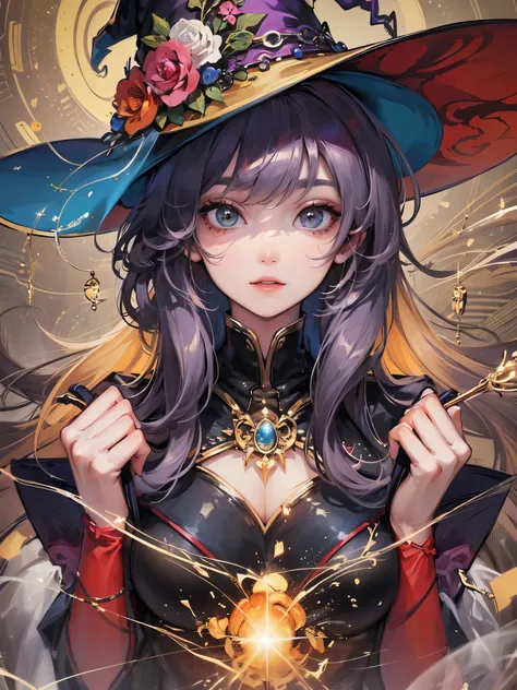 ((highest quality)),(ultra high resolution),(Super detailed),(detailed description),((best CG)),(best work of art),super precision art,great drawing art,(Fantasy art with precise details:1.5), (One Witch:1.6),beautiful and well-shaped face:1.6,make:1.4,lon...