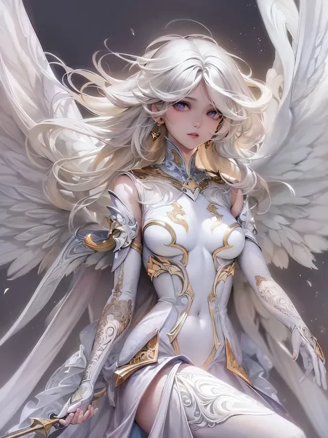 ((highest quality)),(ultra high resolution),(Super detailed),(detailed description),((best CG)),(best work of art),super precision art,great drawing art,(Fantasy art with precise details:1.5), (1 Female Angel:1.6),destroy:1.5,beautiful and well-shaped face...