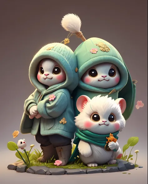 Top image quality、"Create a masterpiece of cute creatures. White Momonga、（Momonga with a good coat）, high detailing, in 8K、Top image quality、Dressed as an adventurer、Yumi and Arrow in the hand、Video Game Hero Costume、(((kawaii)))、