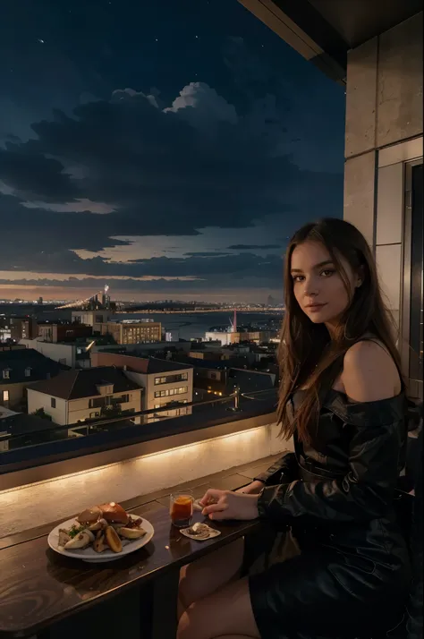 they are sitting at a table with a view of the city, rooftop romantic, beautiful views, stunning view, by Emma Andijewska, ❤🔥🍄🌪, night life, true realistic image, by Lee Loughridge, romantic atmosphere, great view, very realistic, stunning atmosphere, take...