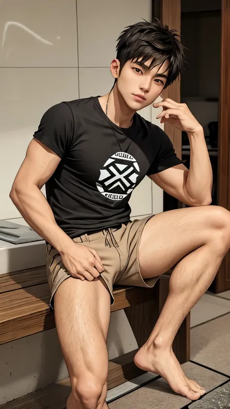 ((super sharp focus)), (((hairy legs))), hairy legs, toned legs, whole body, two block, messy short hair, long legs, japan male,...