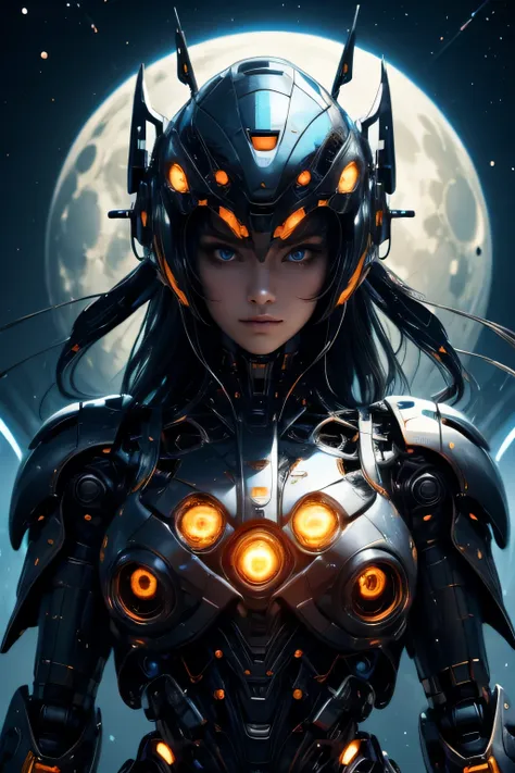 cg mecha、beautiful eyes、upper body、woman、（（overall image））、portrait、robot、white orange armor、neon、8k、born、highest image quality、...