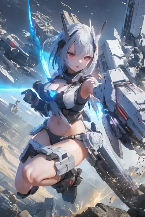 (highest quality)), ((masterpiece)), (very detailed: 1.3), 3D, {(japanese young girl)}, ((wears a futuristic Gundam mecha)),(Gundam), with headgear, with v-fin , ((unarmored cleavage)), ((unarmored stomach)), ((unarmored upper arms)), ((unarmored face)), (...