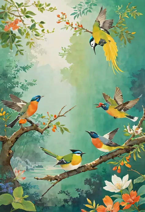 a vibrant celebration of the beauty of wild birds. this exuberant print brings to life a symphony of colors and patterns inspire...