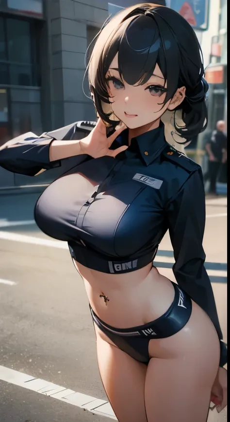 エマという名前のsexyな警察の女の子, standing on the street, Wearing a police uniform, sexy police girl on road, sexy, beautiful girl, cute face, beautiful face, wearing American police uniform, big breasts, realistic, photorealistc, high quality, 4K, detailed face, ultra...