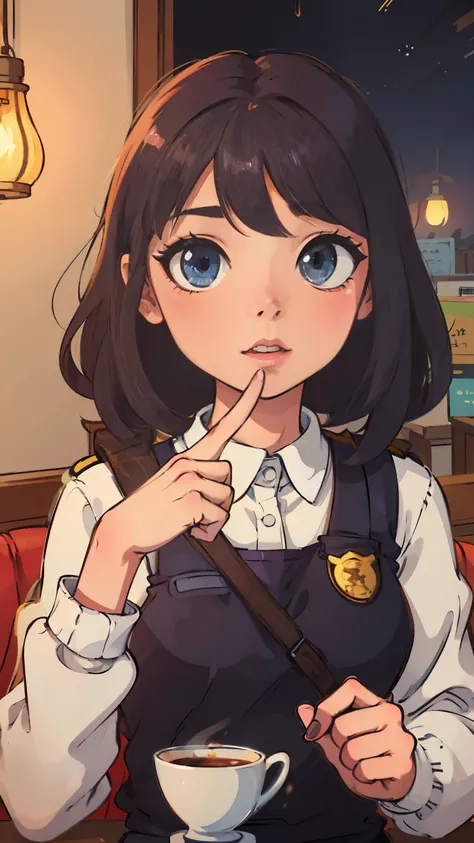 anime - style image of a man with a peace sign in his hand, cozy cafe background, official splash art, hidden hands and faces, eyes shone bright in the night, many fingers, tumblr, 3rd person, 2d icon, police, cute:2, tulip, cutscene, peace, 2 meters, 3 d ...