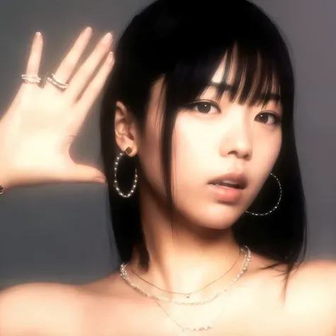 araffe asian woman with a ring on her finger and a necklace on her neck, chiho, shikami, kiko mizuhara, sui ishida con cabello negro, Lalisa Manobal, chiho ashima, kimi takemura, Yoshitomo Nara, agujero del lema