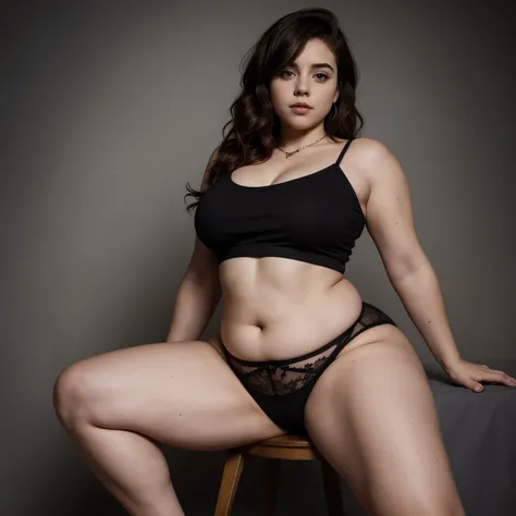 Sophia Lillis, long wavy hair, curvy body, thick thighs, goth, posing 