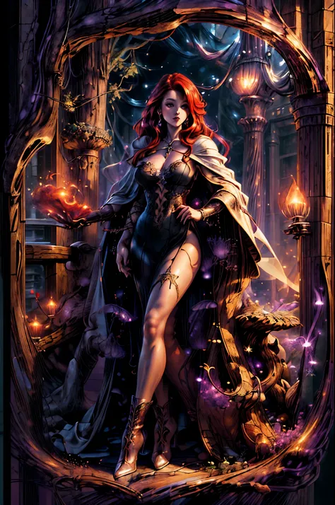 high details, best quality, 8k, [ultra detailed], masterpiece, best quality, (extremely detailed), full body, ultra wide shot, julie bell style (ultra details, Masterpiece, best quality), fantasy art, dnd art,fantasy art, realistic art, a sorceress casting...