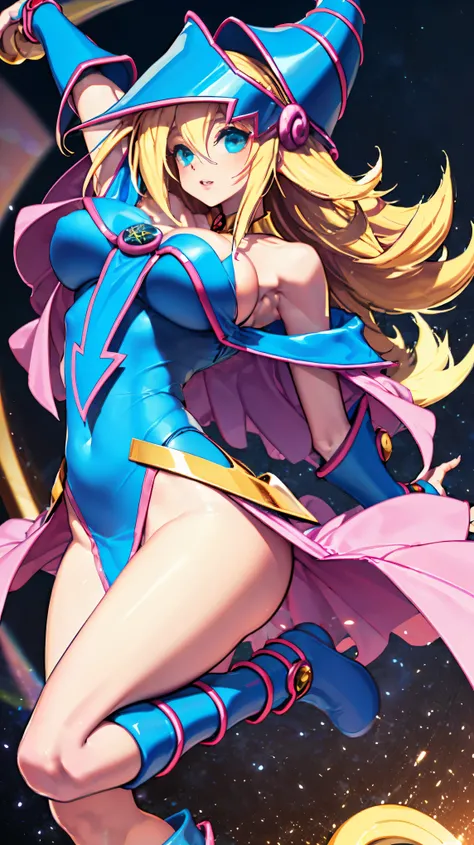 Black Magician Girl、super breasts、thick thighs、blonde hair、magic circle、magic wand、Leotards that dig into the buttocks、