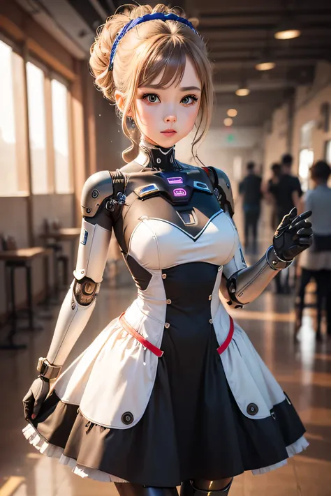 female robot wearing a dress　The dress is also a machine　Machine body　Inside the Dance Hall