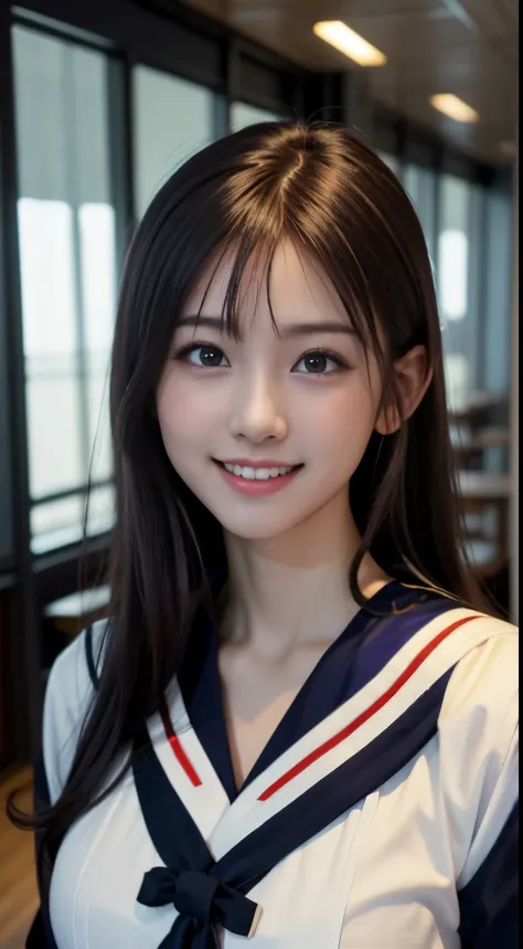 sailor suit、Face Interview, (Photoreal:1.4), (hyper realistic:1.4), (realistic:1.3), (smooth lighting:1.05), (Improve video lighting quality:0.9), 1 female, 16 year old female, realistic lighting, Backlight, facial light, ray tracing, (cheerfulness:1.2), (...