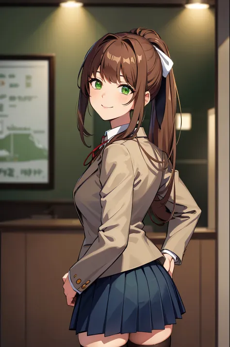 (masterpiece), best quality, expressive eyes, perfect face, highres, ddlcmonika, blunt bangs, brown hair, (green eyes:1.5), long...