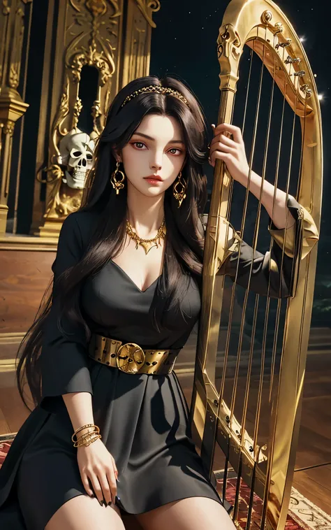 1 girl, solo, details, masterpiece, best quality, photorealistic realism, beautiful girl, long hair, black hair, skull headband,...