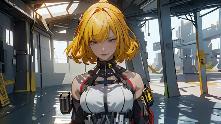 ((Best quality)), ((masterpiece)), (detailed:1.4), 3D, an image of a beautiful cyberpunk female, short yellow hair, red eyeys,HDR (High Dynamic Range),Ray Tracing,NVIDIA RTX,Super-Resolution,Unreal 5,Subsurface scattering,PBR Texturing,Post-processing,Anis...