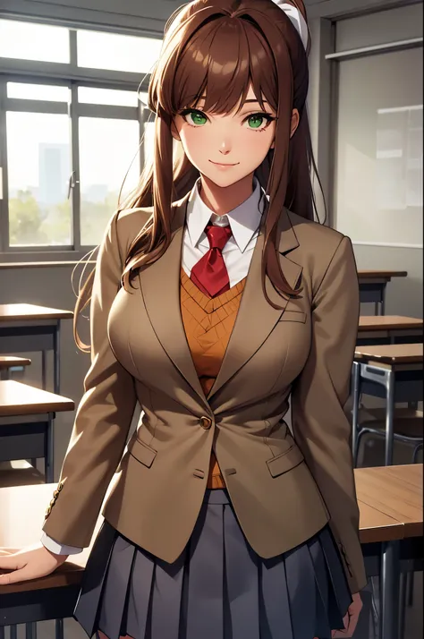 (masterpiece), best quality, expressive eyes, perfect face, highres, 1 girl, solo, (big body:1.2), adult, ddlcmonika, blunt bang...