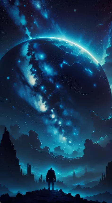 the starry sky, the planet, Futurism, cinematic lighting, masterpiece