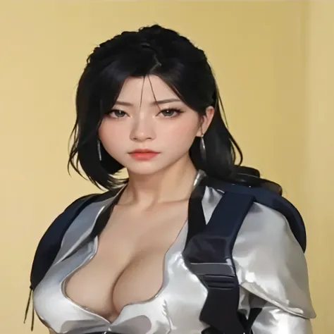 a close up of a woman in a silver top and black pants, seductive tifa lockhart portrait, tifa lockhart portrait, portrait of tifa lockhart, tifa lockhart, tifa lockhart with white hair, tifa, hyper realistic anime, hyperrealistic schoolgirl, tifa lockheart...