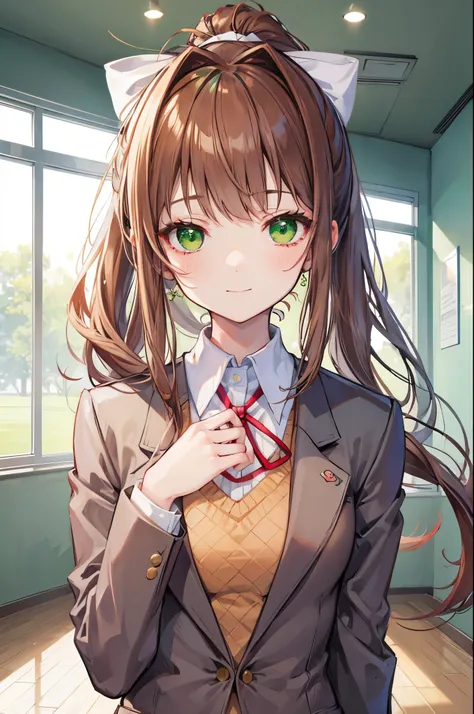 (face portrait:1.2), upper body, (masterpiece), best quality, expressive eyes, perfect face, highres, 1 girl, solo, ddlcmonika, ...