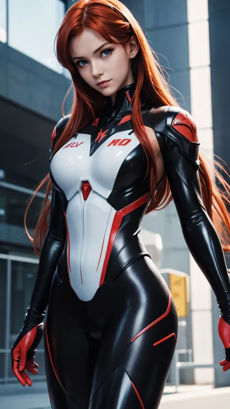 1 young woman, very long red hair, blue eyes, perfect body, makeup,
sexy combat suit ((Neon Genesis Evangelion))((Black)), dynamic pose, (masterpiece), (8K), (photorealistic), (Raytracing)