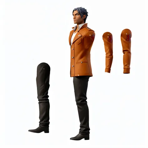 anime character with a brown coat and black pants, full body 1 / 6 nihei tsutomu, distant full body view, high resolution details, ( highly detailed figure ), detailed image, pop up parade figure, full body close-up shot, single character full body, detail...