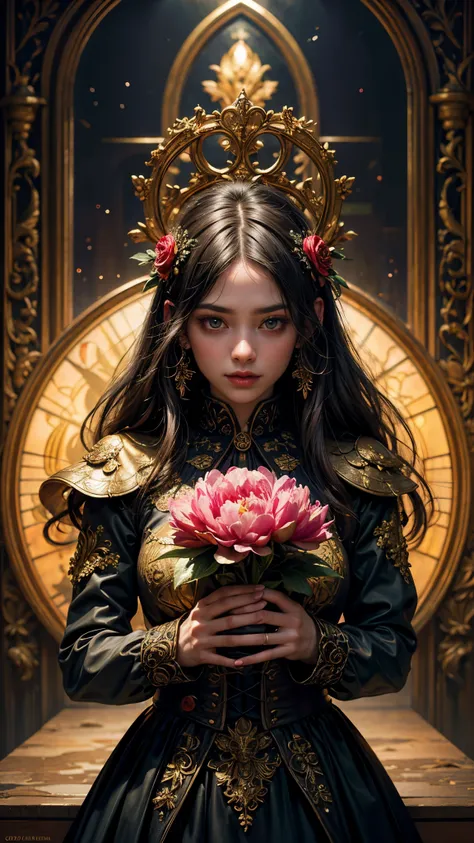 A flower by Casey Weldon, Olga Kvasha, Miho Hirano, hyperdetailed intricately detailed gothic art trending on Artstation triadic colors Unreal Engine 5 detailed matte painting, deep color, fantastical, intricate detail, splash screen, complementary colors,...