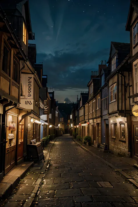 Unmanned network magic medieval street night scene England retro magic unmanned pure scene unmanned，No Man, Pure landscape, No Man，