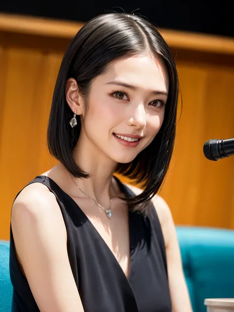 (table top, highest quality、High resolution:1.4、very attractive beauty、Adds intense highlights to the eyes、look closely at the camera:1.4、Beautiful woman full of charm、ideal body proportions、perfect anatomy、brunette short bob hair、shiny hair、bangs:1.4、光沢のあ...