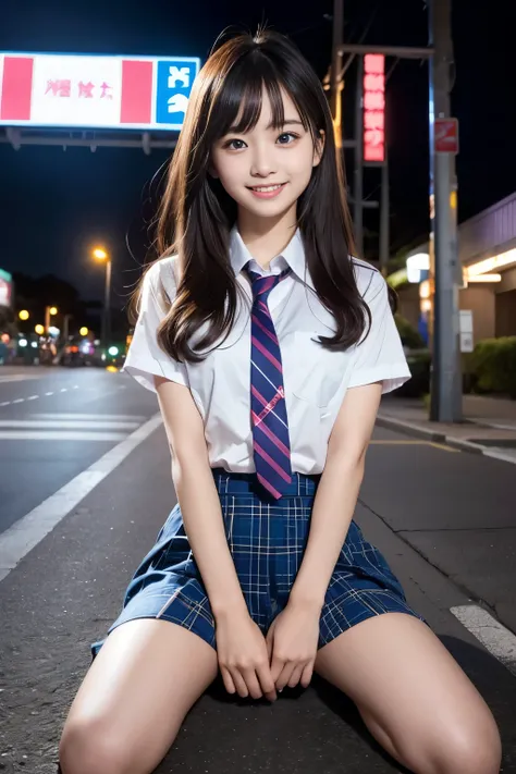 A standing girl whose whole body is reflected、highest quality、face focus、soft light、(Depth of bounds written)、Super high resolution、School Uniform、JK、high school girl uniform、(Photoreal:1.4)、Raw photo、(on lap:1.4)、standing position, (full of embarrassment、...