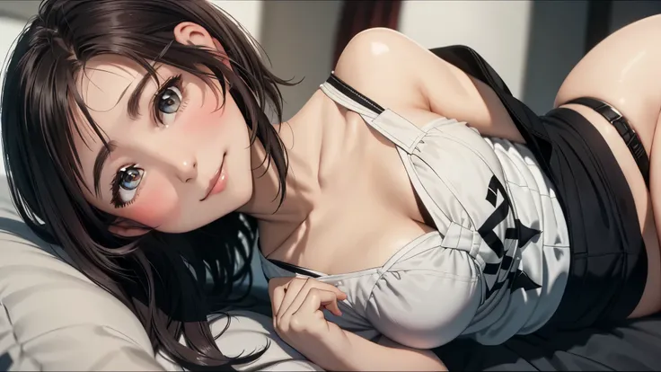 best quality, ultra high resolution, (lifelike: 1.4), beautiful Eyes, Super beautiful, very short hair, beautiful, sweetheart, Chubby T-shirt, beautiful Soldier, catch the audience&#39;s eyes, Lover&#39;s perspective, invitation expression, sexy smile, per...