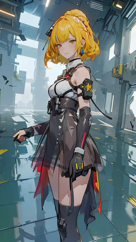 ((best quality)), ((masterpiece)), (detailed:1.4), 3d, an image of a beautiful cyberpunk female, short yellow hair, red eyeys,hd...