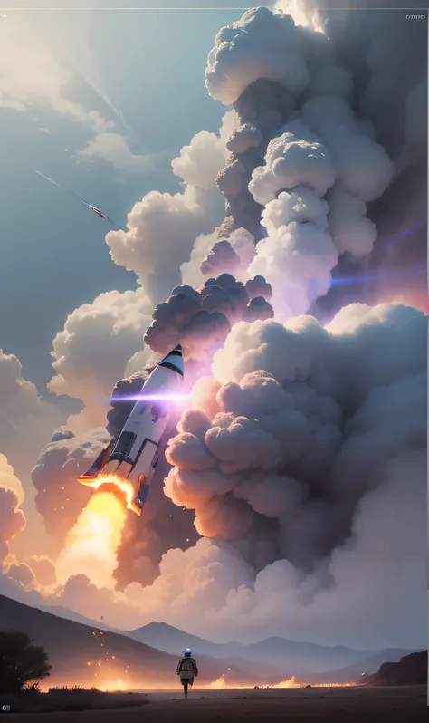 rocket，erupting flames，purple flame