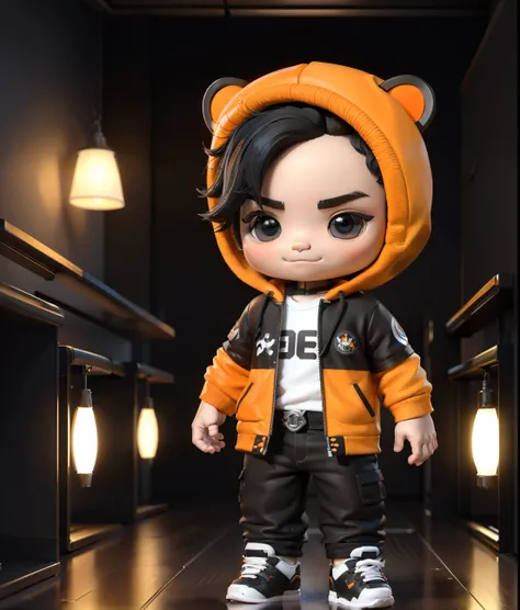 ((Masterpiece, Best quality)),(Complex lighting),,Solo, Smile, Black eyes, Black hair, 3D toy, 3D rendering of, ip, Cyberpunk Style, tchibi, Cute baby boy, chibiStyle, 1 year old, White background, full bodyesbian, Male focus, shoes, Pants, polo, baseball ...