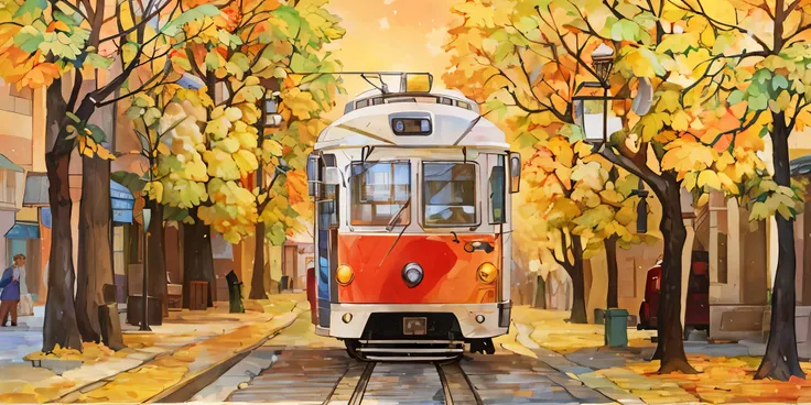 picture of a trolley car on a street with trees, street tram, tram, trams, trams ) ) ), written by lelya penejić, by andrzej wró...