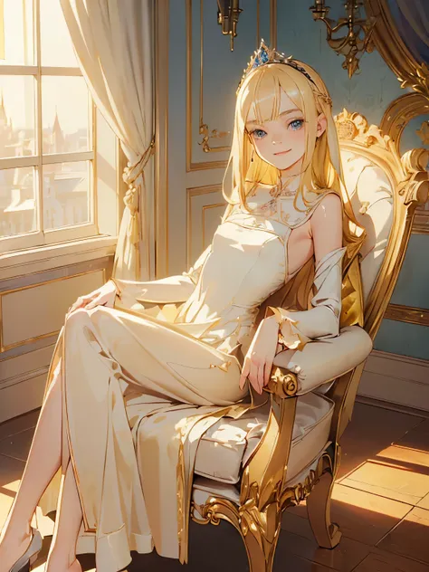 ((( masterpiece ))) ((( background : in s castle : elegant room))) ((( character : elle fanning : long elegant blonde hair : sma...