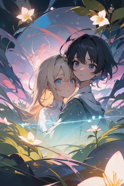 Craft an anime image featuring two intriguingly engaged characters, intensely locked in a gaze, capturing the depth of their emotions. The first character is a stunningly beautiful anime girl, her expressive eyes radiating a captivating mix of intense desi...