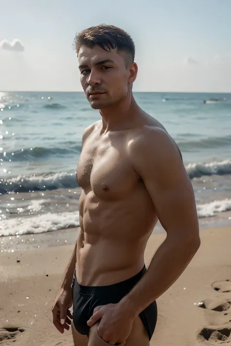 Ukrainian man, on the Black Sea beach in Odesa